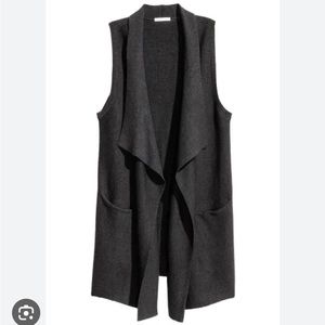 H&M Ribbed Knit Open Front Draped Vest Dark Grey